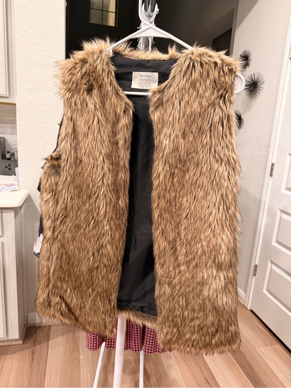 Bershka Girls Faux Fur Vest in Light Brown with Black Lining
